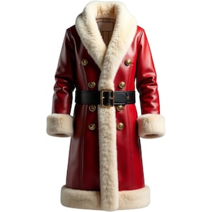Luxury Santa Leather Coat: Genuine Fur Trim Christmas Cosplay