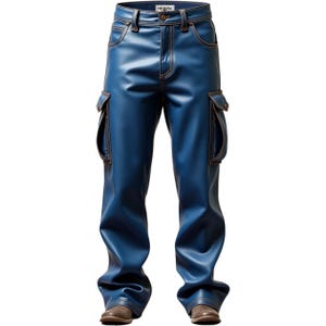 Premium Blue Leather Cargo Pants - Handcrafted Leather Cargo Pants -  Fashion Cargo Pants with Multiple Pockets - Men&#39;s Leather Cargo Pants