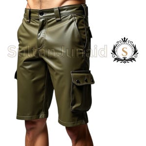 Men&#39;s Full-Grain Leather Cargo Shorts: Steampunk Biker Style