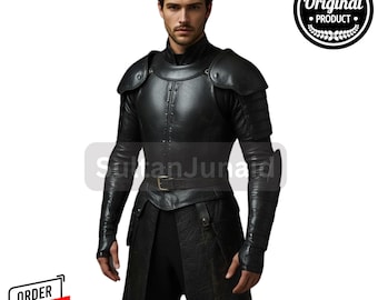Handmade Black Leather Medieval Armor Set: LARP Cosplay Outfit