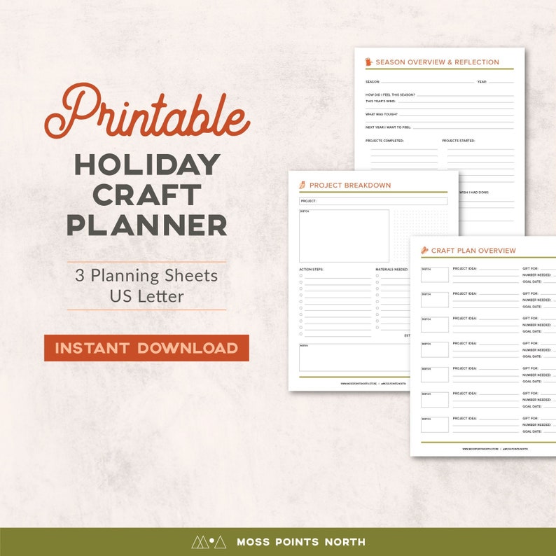 Holiday Craft Planning Printable, Christmas Gift Planner, Handmade Project Breakdown, US Letter Size, Digital Template, Instant Download image 1
