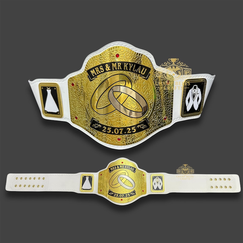 Custom Wedding Championship Belt, Personalized Mr. & Mrs. Wrestling Prop