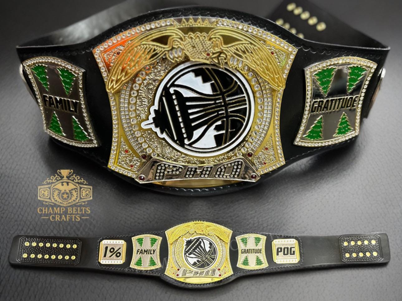 Custom Spinner Championship Belt: Engraved Gold Metal Plates, Personalized Wrestling Trophy