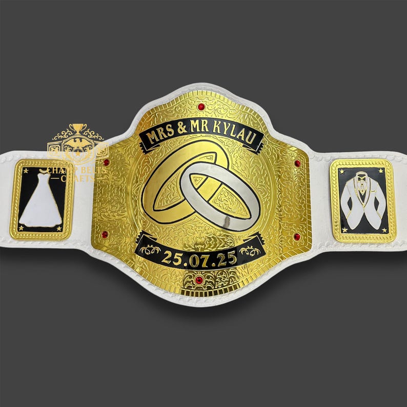 Handmade Personalized Wedding Wrestling Belt – Custom Championship Belt for Bride & Groom – Unique Wedding Gift and Photo Prop