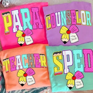 Retro School Occupation PNG Bundle, Back to School Teacher Sped Para Counselor, Preppy First Day of School Checkered Girly Png, Drawn