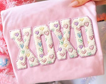 Retro Valentine XOXO png, faux-garen Valentine png, klinkhaakgarenhart, coquettesublimatie, faux-borduurwerk Valentine, schattige valentijnskaart png