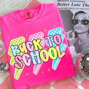 Retro Back to School PNG Checkered, Teacher Back To School Png, First Day Shirt PNG, Neon Distressed Png, School Girl File, Hand Drawn