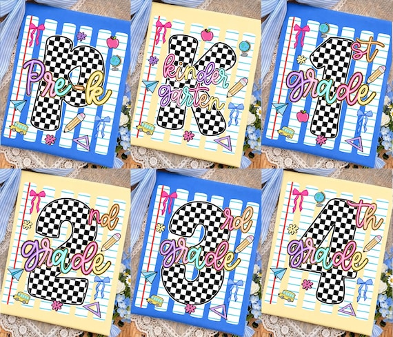 Checkered Preppy Back To School Png Bundle, Pre-K To Fourth Grade Design, Preppy Teacher Png, First Day Of School Png, School Boy/Girl
