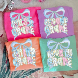 Preppy Back to School PNG Bundle, Glitter Coquette Bow Kindergarten Pre-K 1st 2d 3d Grades Png, Grandmillennial, Hand Drawn