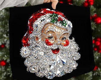 Preppy Rhinestone Santa Png, Bling Christmas Png, Crystal Mosaic Holiday Sublimation, Jeweled Santa Claus Shirt, Sparkle Christmas Png