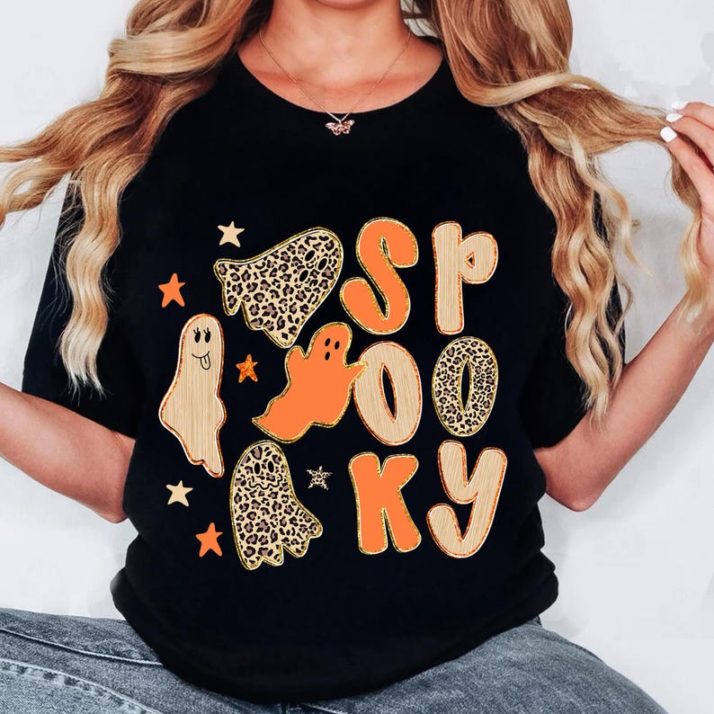 Spooky Doodle PNG, Preppy Leopard Ghost Boo PNG, Preppy Halloween PNG ...