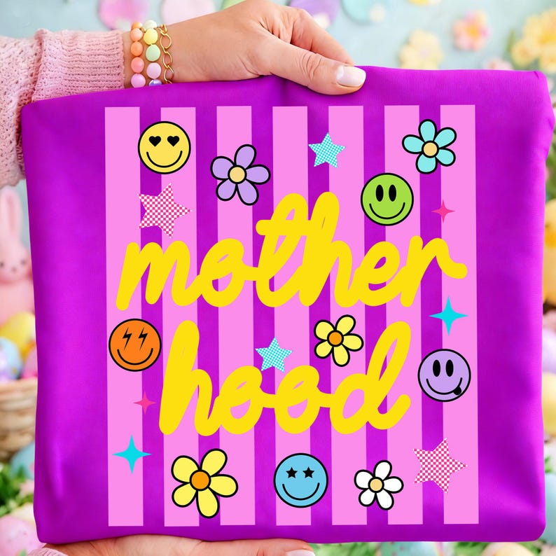 Striped Coquette Motherhood PNG, Smiley Face PNG, Neon Mama PNG, Dzień Matki PNG, Koszulka z kwiatowym wzorem dla mamy w stylu preppy, Modny wzór koszulki zdjęcie 9