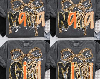 Preppy Halloween Leopard Mama/Gigi/Mini/Nana Bundle Png, Coquette Leopard Png, Fall Mama Png, Spooky Season Png, Autumn Png, Pumpkin Spice