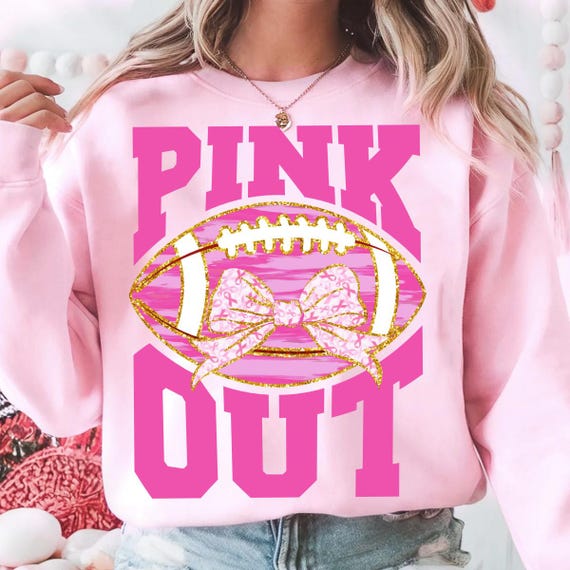 Coquette Football Pink Out PNG, Breast Cancer Awareness Preppy Ribbon Cheer Football Mom Png, We Wear Pink png, Tackle Cancer Png, Game Day