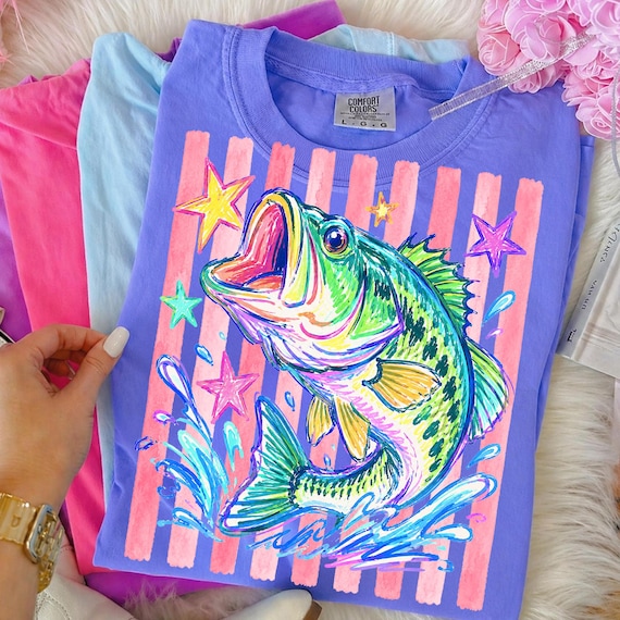 Striped Bass Fish Png, Summer Fishing Shirt Design, Neon Summer Fish png, Preppy Fish png, Lake Fish png, Fish with stripes png