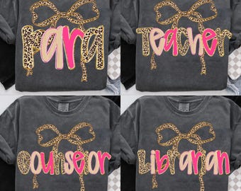 School Occupation PNG Bundle, Preppy First Day of School Glitter Leopard Png, Back to School Leopard Teacher Sped Para Counselor, Hand-Drawn