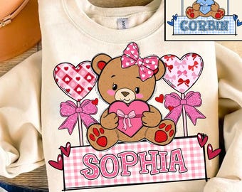 Custom Boy Girl Valentine png, Girls Valentine png, Teddy Bear png, Candy Hearts png, Kids Name Valentine, Cute Valentine Png, Coquette Bow