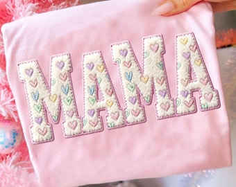 Maman valentine rétro Png, faux fil valentine valentine png, coeur de fil crochet loquet, sublimation coquette, fausse broderie valentine, valentine mignonne png