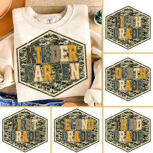 Retro Back to School Boys Old Camo PNG Bundle, Kindergarten Design, First Day PNG, Pre-K to Third Grade Png,School Boy Sublimation