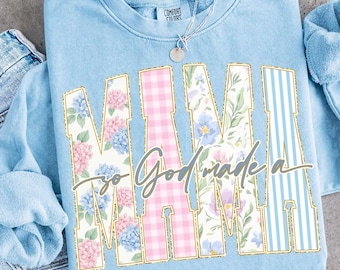 Retro So God Made A Mama Floral PNG, Preppy Mama PNG, Everyday Png, Glitter PNG, Religious Png, Coquette Boho Floral Png, Girly Png