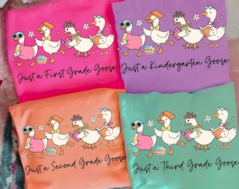 Paquete PNG de ganso de regreso a clases, diseño de camiseta para el primer día de clases de maestra coqueta, sublimación floral preppy, preescolar, 1.º, 2.º, 3.º y 4.º grado