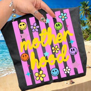 Striped Coquette Motherhood PNG, Smiley Face PNG, Neon Mama PNG, Dzień Matki PNG, Koszulka z kwiatowym wzorem dla mamy w stylu preppy, Modny wzór koszulki zdjęcie 3