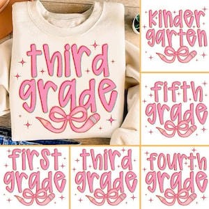 Preppy Back To School PNG Bundle, Brushstroke Doodle Hand Drawn Coquette Teacher Pencil bow, Pink Kindergarten Pre-K 1st 2d 3rd 4th Grade