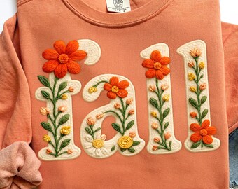 Fall Patchwork PNG, Preppy Floral Fall PNG, Autumn Png, Trendy Png, Faux Embroidery Flower Png, Pumpkin Season Png, Halloween Png, Boho Png