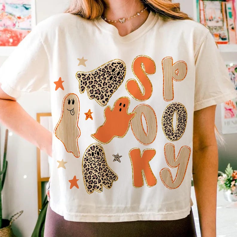 Spooky Doodle PNG, Preppy Leopard Ghost Boo PNG, Preppy Halloween PNG ...