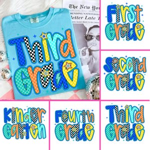 Back to School For Boys Bundle, Kindergarten Png, Checkered School Boy Png, First Day Of School Png, First/ Second/ Third Grade Design