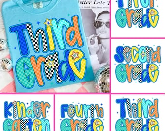 Back to School For Boys Bundle, Kindergarten Png, Checkered School Boy Png, First Day Of School Png, First/ Second/ Third Grade Design