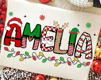 カスタムクリスマスネームpng、クリスマス落書き文字png、サンタpng、雪だるまpng、トナカイpng、子供用クリスマスシャツ、男の子と女の子のクリスマス