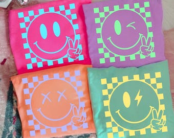 Checkered Summer Bundle Png, Sunshine Png Beach Life PNG Smiley PNG Neon Trendy Summer Shirt Design Distressed Beach PNG Lake Pool River Png