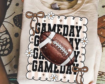 Glitter Football Game Day Coquette PNG, Preppy Football Shirt Design, Girly Fall Football Mom Sublimation, Football Bow Png,Touchdown Season