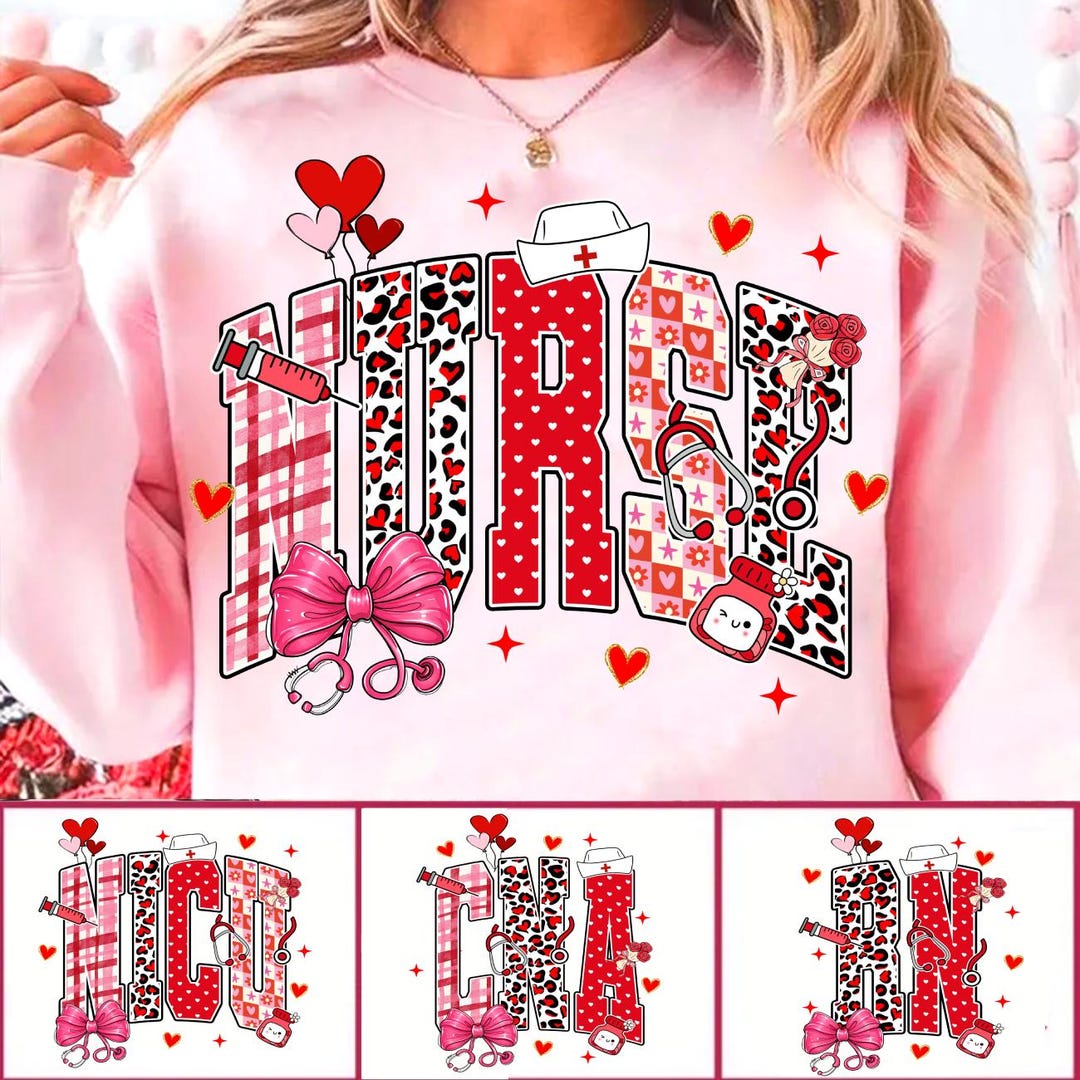 Coquette Valentine Nurse Varsity Bundle Png, Nicu RN CNA Valentines Png ...