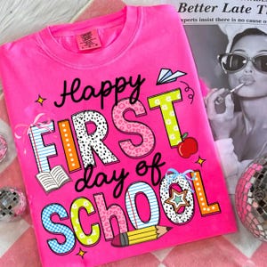 Happy First day of school PNG, Preppy Back to school Png, School doodles Png, Teacher Pencil Sublimation, Coquette Teacher Png