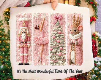Coquette Christmas Notenkraker Klinknaaldgaren gehaakt png, Y'all Are Nuts png, preppy roze bloemenkerst png, notenkrakerballet png