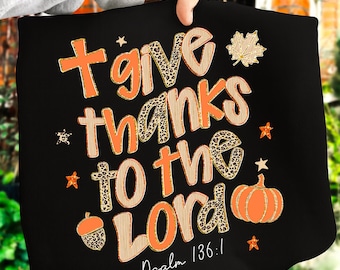 Give Thanks To The Lord Png, Preppy Leopard Pumpkin PNG, Halloween PNG, Faux Glitter Png, Christian Fall Coquette Png, Fall Pumpkin Png