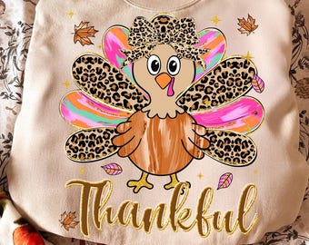 Thankful PNG, Brushtroke Turkey PNG, Thanksgiving PNG, Coquette Leopard Fall Png, Coquette Pumpkin Shirt Png, Preppy Thanksgiving png