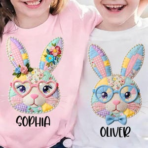 Personligt blommigt kaninlappverk PNG, pojkeflicka påsk PNG, barnpåsk PNG, stugkärna ginghamlappverk PNG, påskvårlappverk