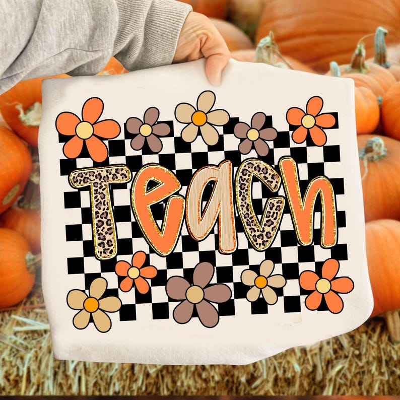 Preppy Checkards Preppy Checkered TEACH Png, Fall Teacher Png, Ditsy Floral Fall Png ...