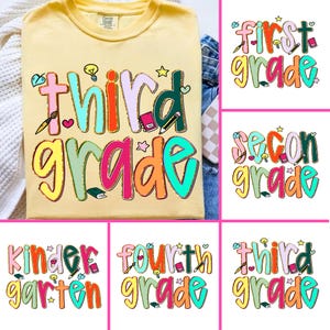 Retro Back to School PNG Neon Glitter Bundle, Coquette Kindergarten Pre-K 1st 2nd 3rd 4th Grade Png, Girly Pink Bow, Hand Drawn,Colorful