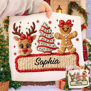 Personalisierte Kinder Weihnachten Png, Faux Garn Png, Jungen / Mädchen Rentier, Kinder Lebkuchen PNG, Bogen Ball Kappe, Weihnachtsbaum Kuchen Design