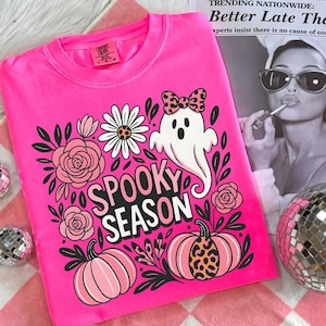 Pastel Halloween Shirt PNG, Preppy Halloween Png, Spooky Season Design, Cute Ghost Sublimation PNG, Boho Floral Halloween Png, Hand Drawn