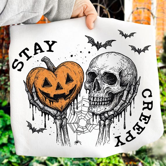 Stay Creepy PNG, Retro Dripping Heart Halloween Png, Skeleton Hand Spooky Graphic, Grunge Horror Sublimation Design Trendy Png, Skeleton Png