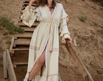 Handmade Boho Maxi Dress | Ukrainian Knitted Bohemian Robe