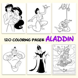 Disney Aladdin Movie 120 Coloring Pages, Jasmine Princess Aladdin Jafar, Children Gift Disney Coloring Book, Instant Digital download PDF
