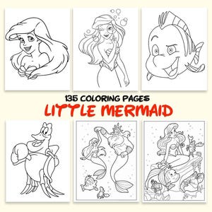 Disney A Little Mermaid Movie 135 Coloring Pages, Ariel Eric Flounder, Children Gift Disney Coloring Book, Instant Digital download PDF