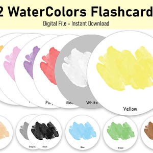 12 Watercolor Circle Flashcards, Montessori Flashcards, Pre-School Montessori Materials, Instant Download Education Printable Cards