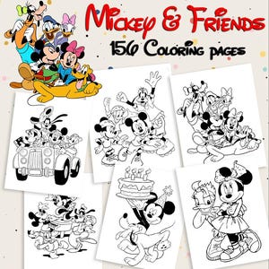 Mickey and Friends 156 Coloring Pages, Disney Donald Daisy Minnie Coloring, Children Digital Coloring Pages, Instant download pdf